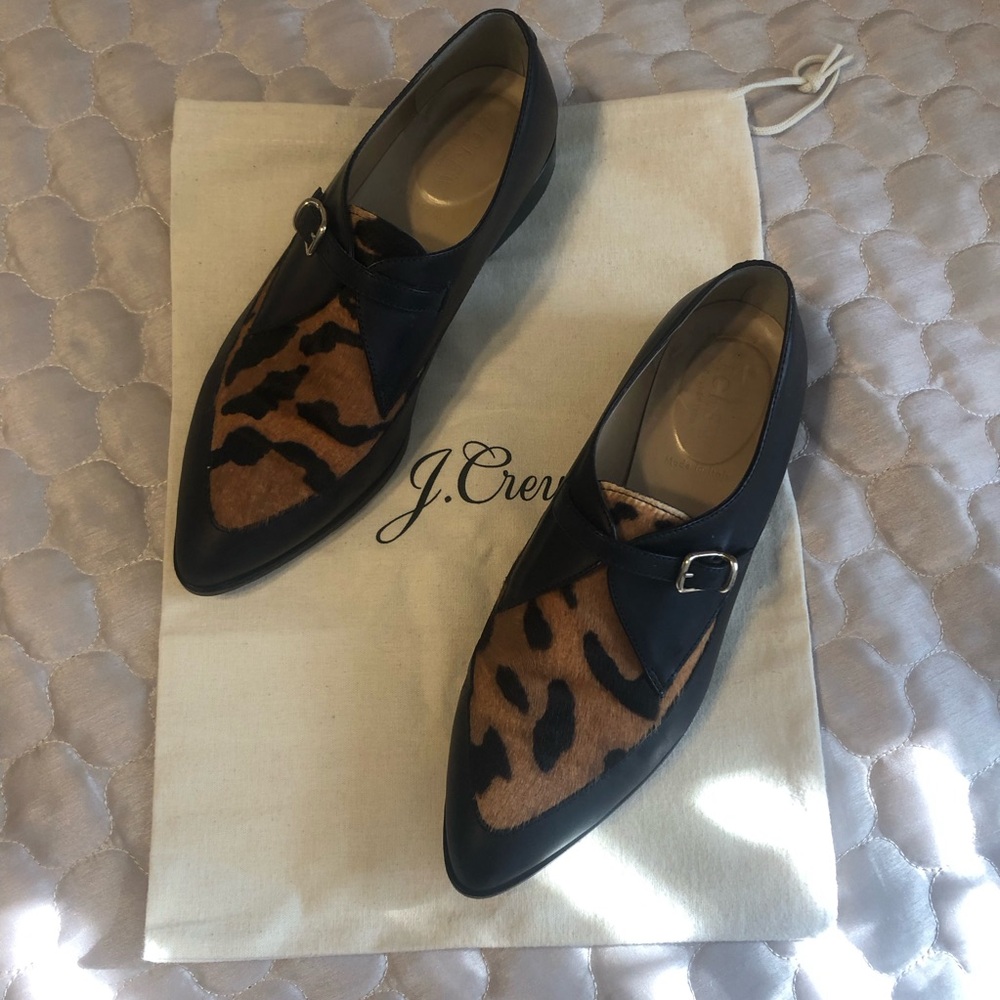 J.Crew Collection Italian Leopard Haircalf Monk Strap Shoes 7.5 w/ Dust Bag